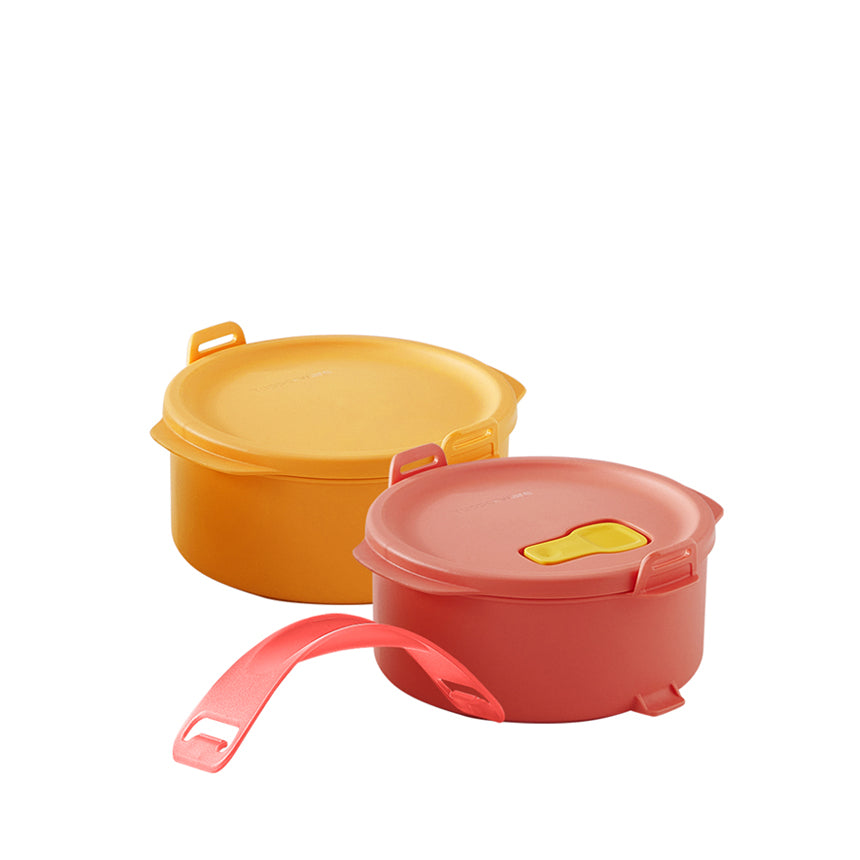 원형 클릭 렌지 도시락(2개) 노랑&다홍